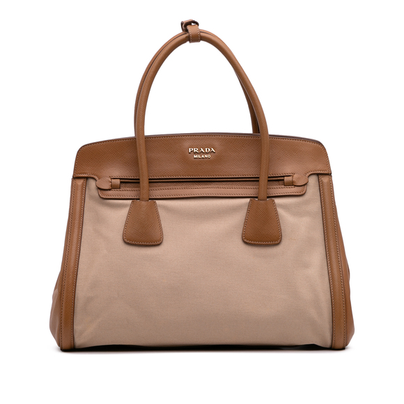 Pre-Loved Prada Saffiano Cuir Trimmed Canapa Satchel - Picture 1 of 12